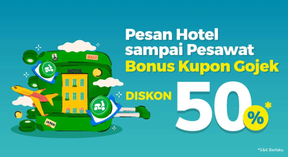 Segera Pesan Hotel s.d Pesawat di Tokopedia, Bonus Kupon Gojek Diskon 50%