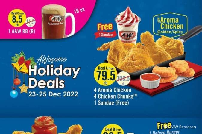 Promo AW Restoran Holiday Deals 23-25 Desember 2022, Beli Ayam Gratis Sundae