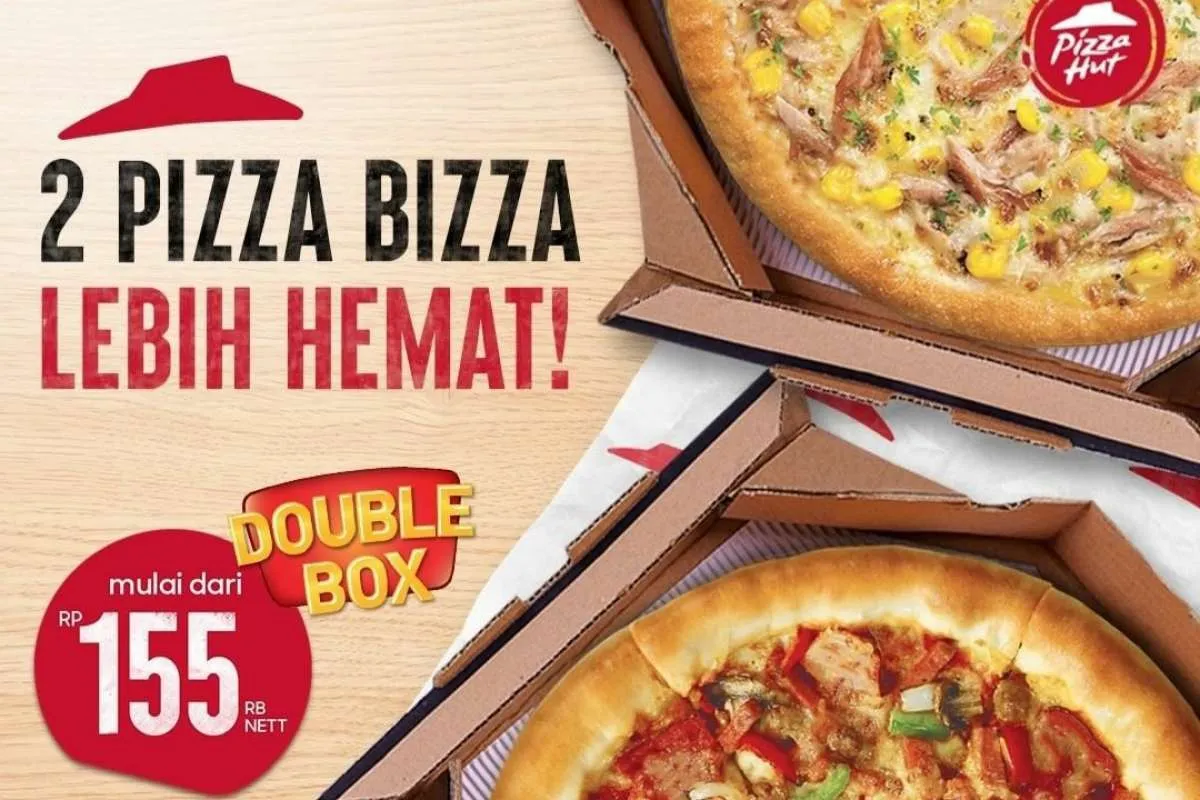 Promo Pizza Hut, 2 Pizza Bizza Double Box Ukuran Regular Harga Lebih Hemat