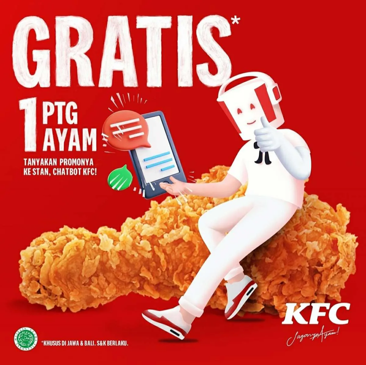 Promo KFC Hari Ini 19 Juli 2021, Dapatkan 1 Ayam Gratis Cuma Nanya ke Chatbot KFC