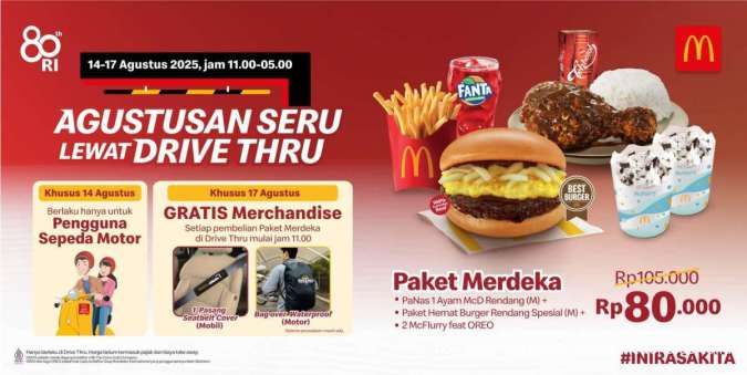 Promo McD Agustusan Drive Thru 14-17 Agustus, Beli Paket Merdeka Gratis Merchandise