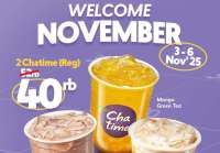 Promo Chatime Welcome November 2 Minuman Cuma Rp 40K, sampai 6 November Saja