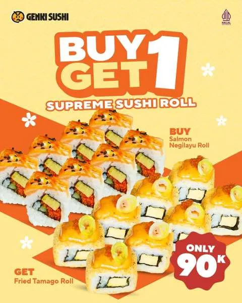 Promo Genki Sushi Buy 1 Get 1 Agustus Salmon Negilayu Roll