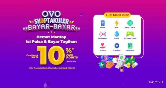 Promo OVO Shoptakuler Maret 2022, Beli Pulsa dan Bayar Tagihan Cashback 20%