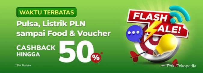Promo Flash Sale Tokopedia 3-7 Februari, Beli Pulsa Cashback 50%