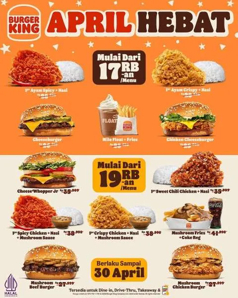 Promo Burger King April Hebat Mulai Rp 17.000-an