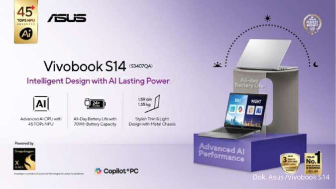 ASUS Vivobook S14 (S3407QA), Laptop AI Tipis dengan Baterai Tahan Seharian