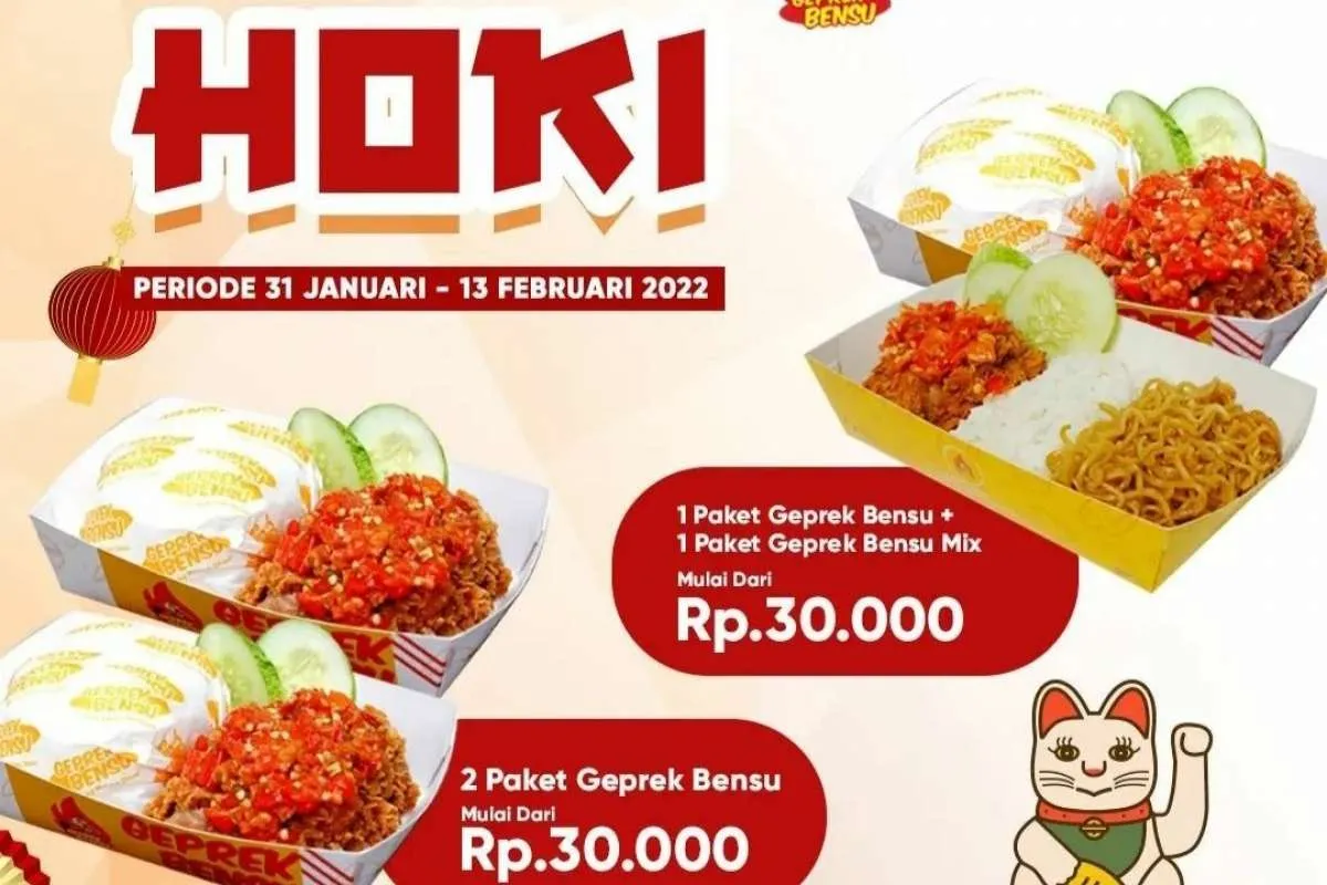 Promo Geprek Bensu Imlek 1-13 Februari 2022, Ada 2 Paket Hoki Cuma Rp 30.000!