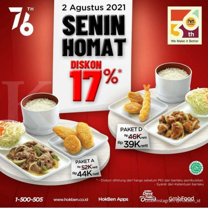 Promo HokBen Hari Ini 2 Agustus 2021, Senin Homat Diskon 17% Cuma 40 Ribuan