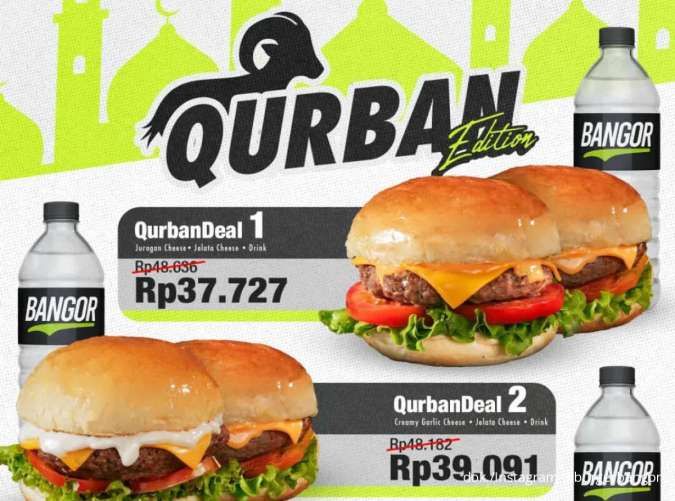 Promo Burger Bangor Qurban Edition 5-12 Juni, 2 Burger + Minum Mulai Rp 37.000-an