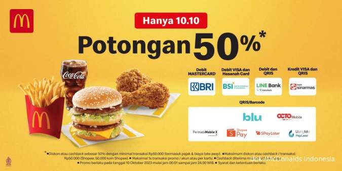 Promo 10.10 McD Oktober 2023, Potongan 50% untuk Semua Jenis Pembayaran