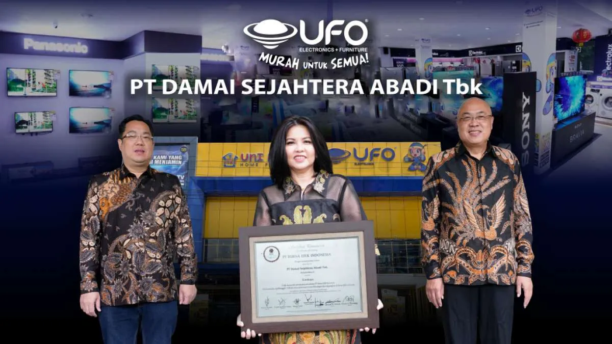 Harga saham Damai Sejahtera Abadi (UFOE) melesat 34,65% pada perdagangan perdana