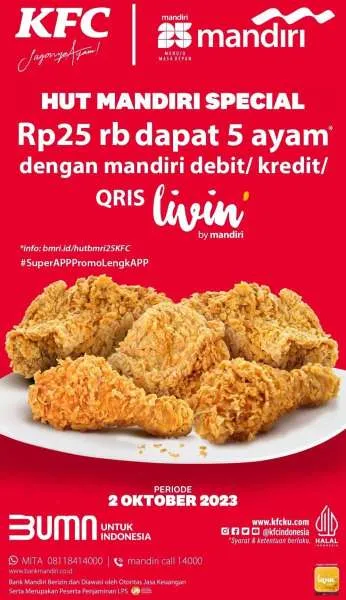 Promo KFC Spesial HUT Mandiri beli 5 ayam cuma Rp 25.000