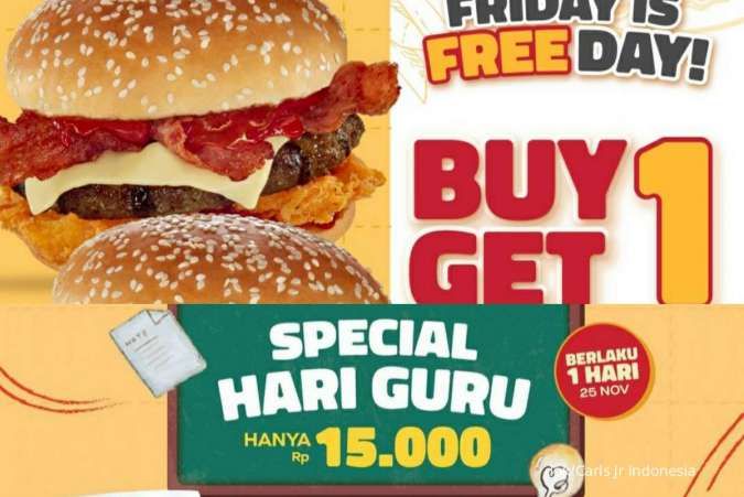 Promo Carls Jr Spesial Hari Guru, Ada Beli 1 Gratis 1 hingga Paket Guru Rp 15.000