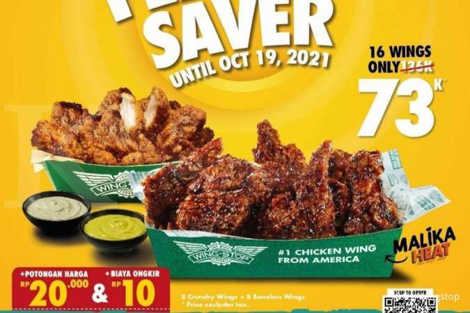 Promo Wingstop 13-19 Oktober 2021, Flavor Saver 16 Wings Rp 73.000 + Diskon Rp 20.000