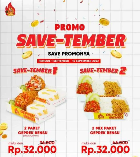 Promo Geprek Bensu Save-tember, berlaku 1-15 September 2022