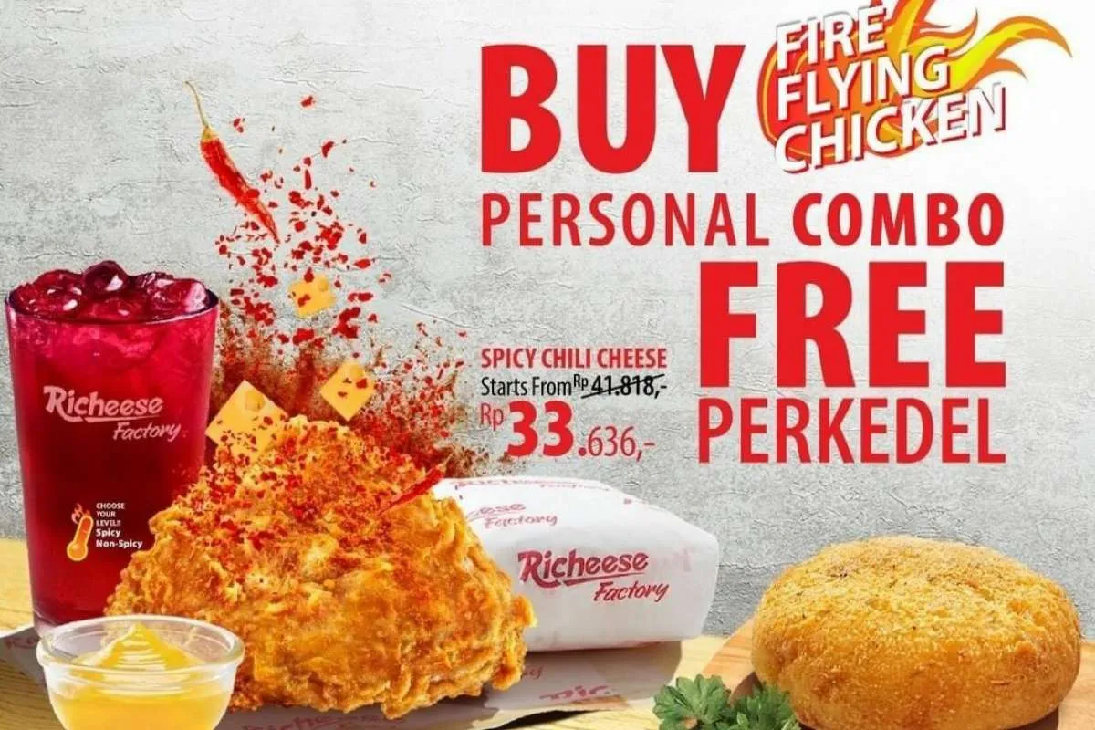 Promo Richeese Factory 2022, Beli Combo Personal Fire Flying Chicken Gratis Perkedel