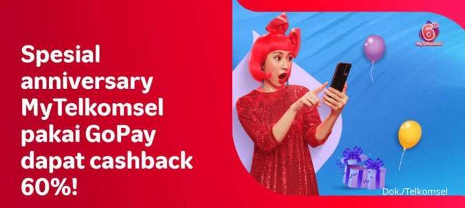 Promo Spesial Anniversary MyTelkomsel, Beli Pulsa Pakai GoPay Cashback 60%!