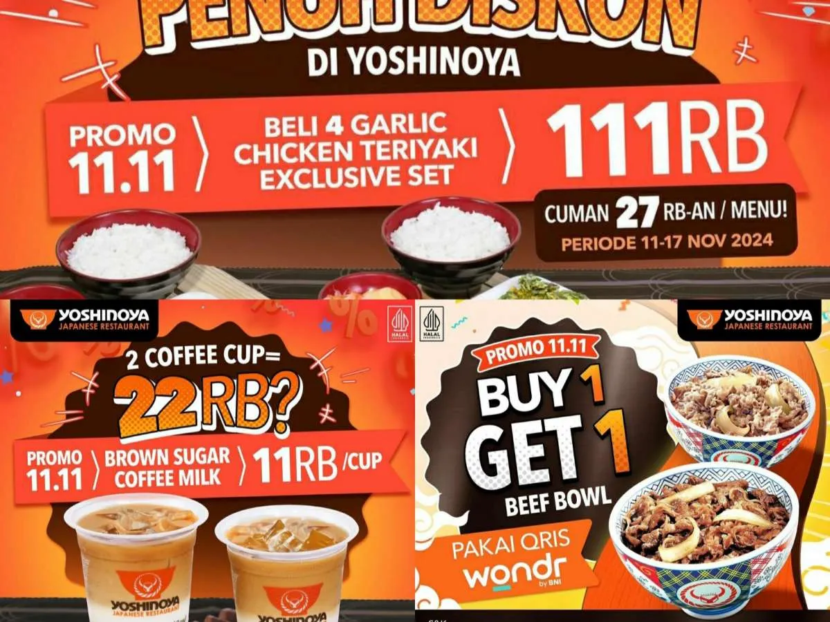 Promo 11.11 Yoshinoya 1-30 November 2024, Buy 1 Get 1 Beef Bowl-Coffee Cup