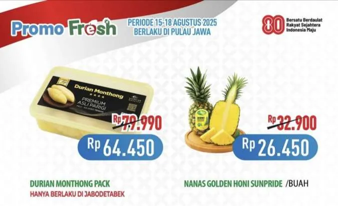 Promo JSM Hypermart Weekend 15-18 Agustus 2025, Durian Monthong Diskon Rp 15.540