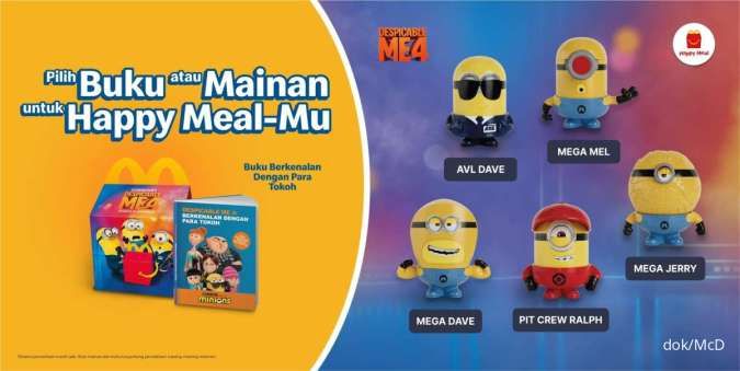 Promo McD Happy Meal x Despicable Me 4, Gratis 1 Mainan dan Buku Minions