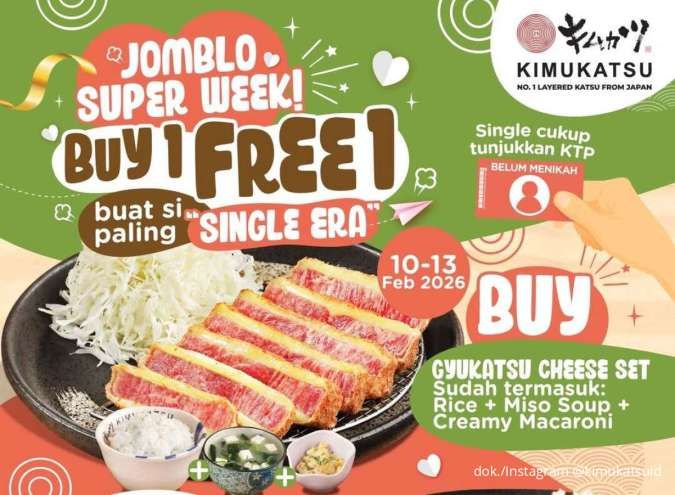 Promo Kimukatsu Buy 1 Free 1 Valentine, Hemat Maksimal Khusus Jomblo sampai Besok