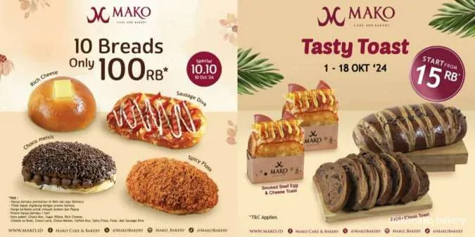 2 Daftar Promo 10.10 Mako Bakery Oktober 2024, Beli 10 Roti Rp 100.000