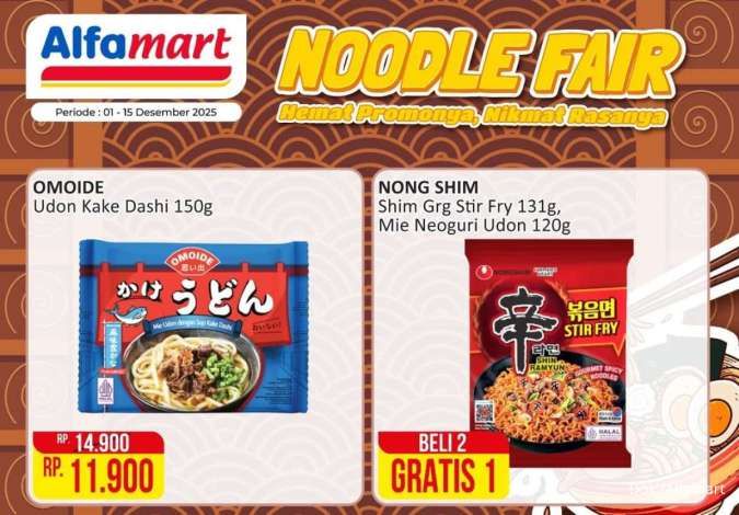 Promo Alfamart Noodle Fair 1-15 Desember 2025, Beli 2 Gratis 1 Nong Shim Ramyun