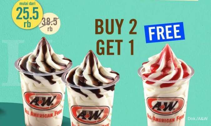 Promo A&W Weekend Seru dengan Buy 2 Get 1 Free Sundae Rp 25.500