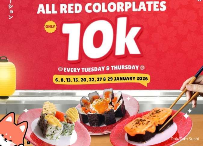Promo Tom Sushi Indonesia Januari 2026, Piring Merah Rp 10.000 Hari Ini