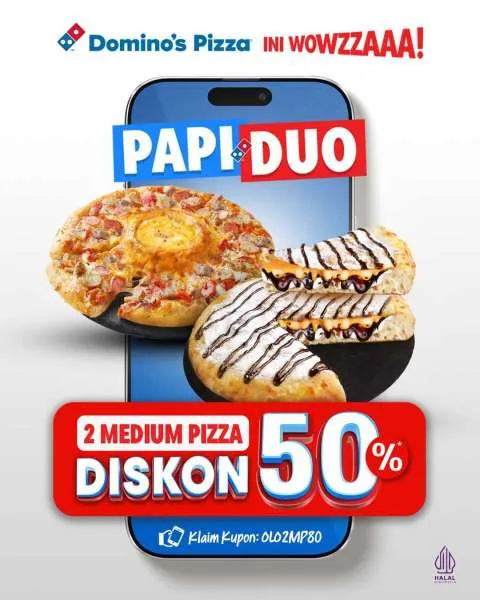 Promo Dominos Pizza Papi Duo Diskon 50% Spesial Oktober