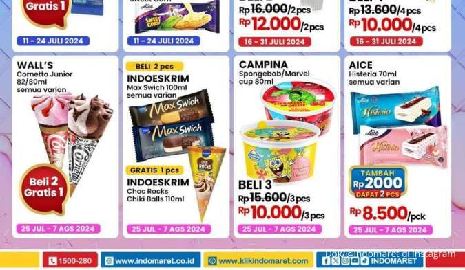 Promo Indomaret 25 Juli 2024, Promo Ice Cream Fair Terbaru Cornetto Beli 2 Gratis 1