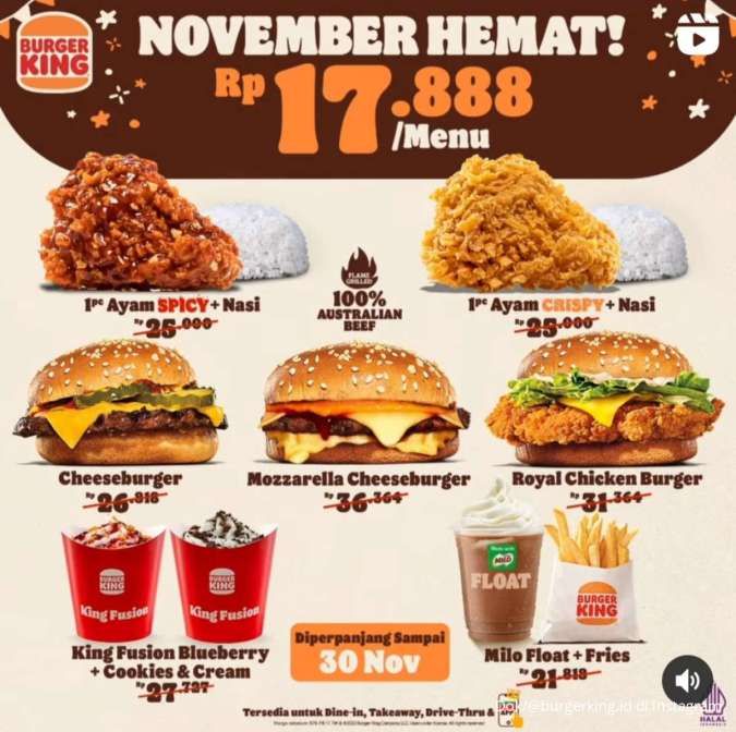 Promo Burger King November Hemat Serba Rp 17.000-an Diperpanjang Sampai 30 November 2023