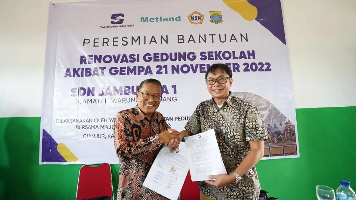 Yayasan Metropolitan Peduli Serah Terima Renovasi SDN Jambudipa, Korban Gempa Cianjur