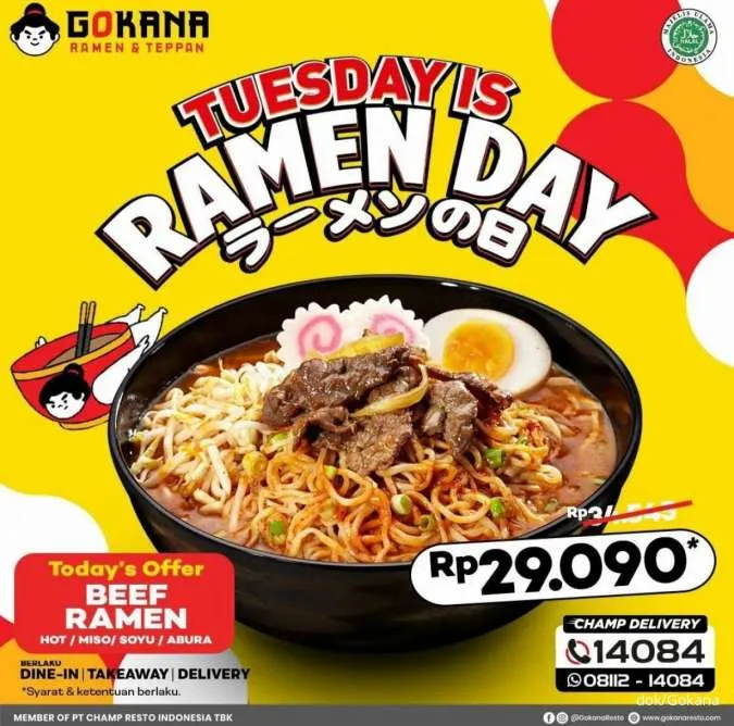 Promo Gokana hari ini (6/12/2022), ada Paket Tuesday is Ramen Day 