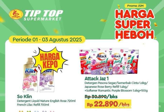 Promo JSM Tip Top 1-3 Agustus 2025, Diskon Deterjen & Sabun Mandi Akhir Pekan