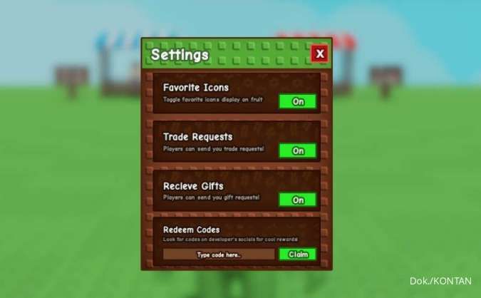 Menu klaim kode redeem Grow a Garden Roblox