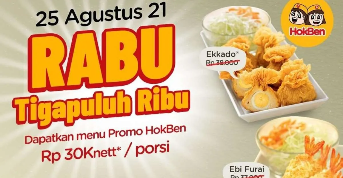 Promo Rabu Rp 30.000 dan spesial via Gopay, cek promo HokBen 25 Agustus