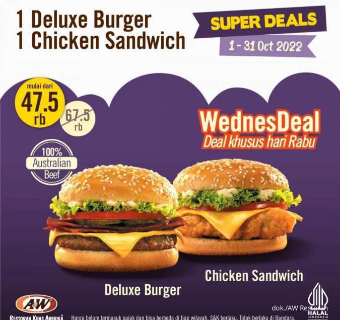 Promo AW Restoran Paket WednesDeal Beli 1 Gratis 1 Burger 