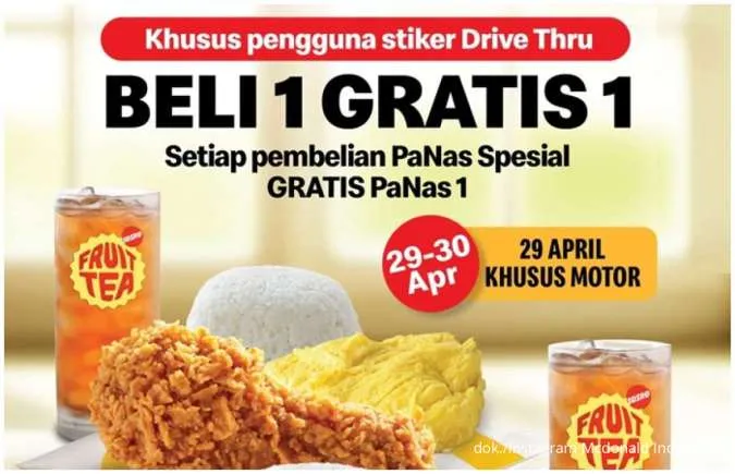 Promo McD Beli 1 Gratis 1 Hanya 29-30 April, Khusus Pengguna Stiker Drive Thru