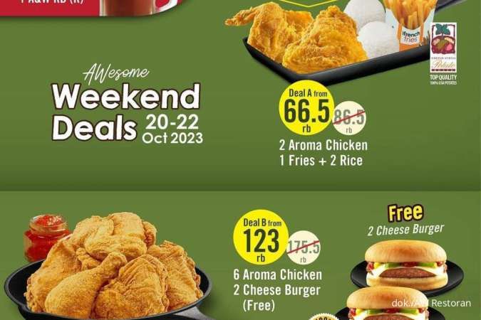 Promo AW Restoran Akhir Bulan Oktober 2023, Beli 6 Ayam Gratis 2 Burger
