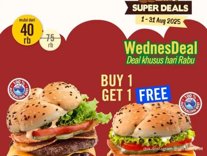 Promo A&W WednesDeal Tiap Rabu, Buy 1 Get 1 Burger Spesial Mulai Rp 40.000