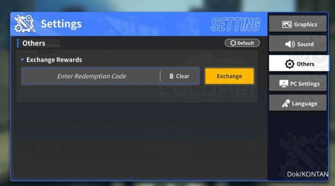 Tampilan menu memasukkan kode redeem Resonance Solstice