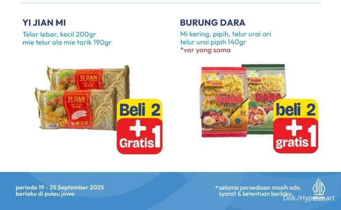 Promo Hypermart Beli Banyak Lebih Hemat 19-25 September, Aneka Mie Beli 2 Gratis 1