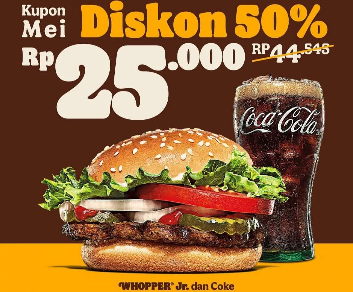 Promo Burger King 1-30 Mei 2022, Hadir Kupon Mei Semua Serba Diskon 50%