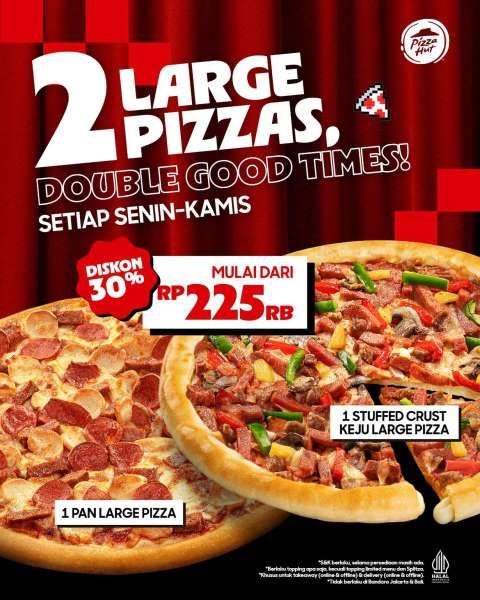 Promo Pizza Hut 2 Large Pizzas Senin-Kamis