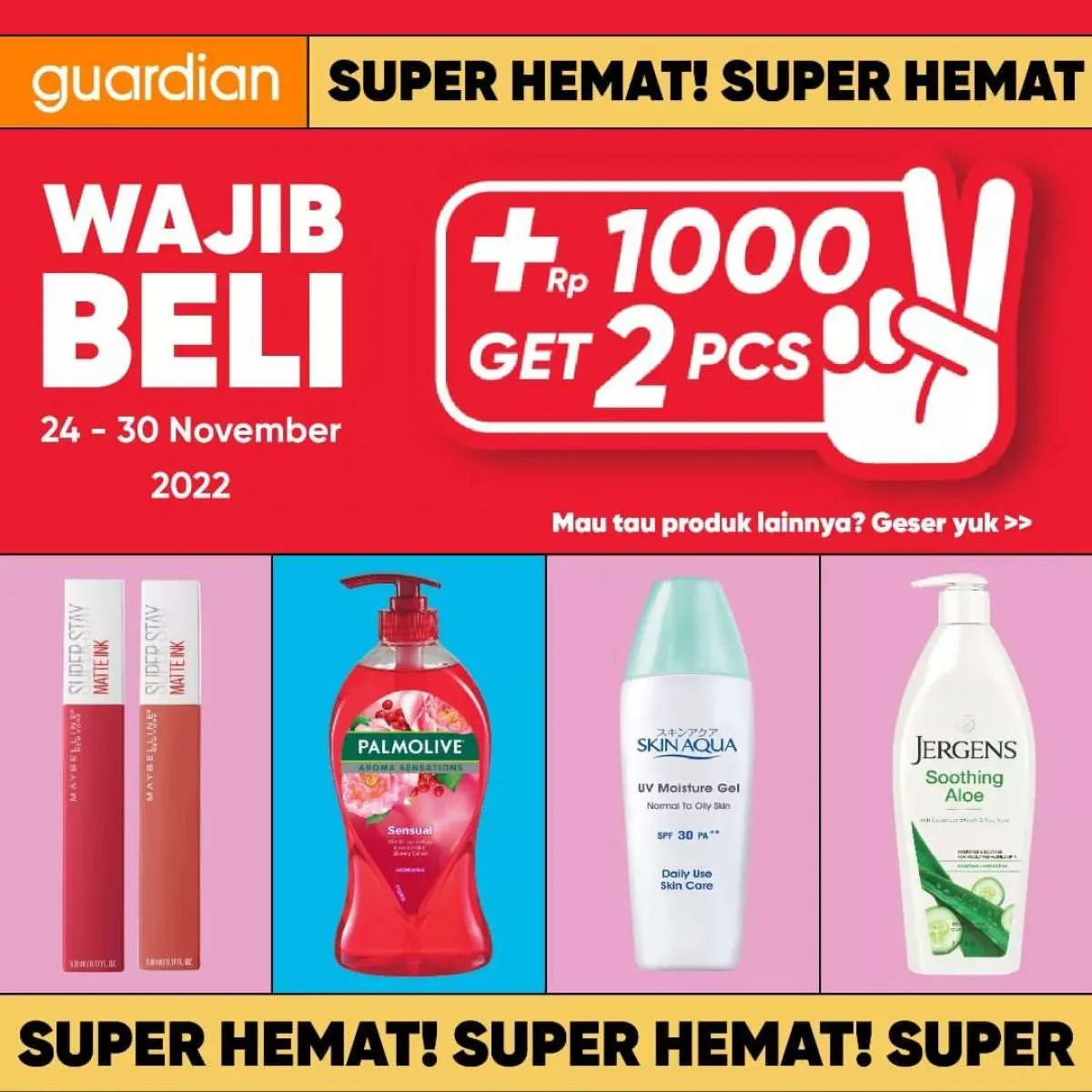 Promo Guardian 24-30 November 2022, Tambah Uang Rp 1.000 Dapat 2 Sunscreen Skin Aqua