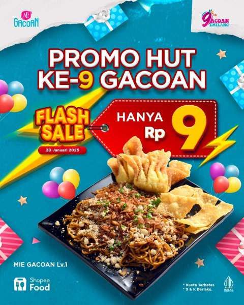 Promo HUT Mie Gacoan ke-9 Hanya Hari Ini 20 Januari 2025