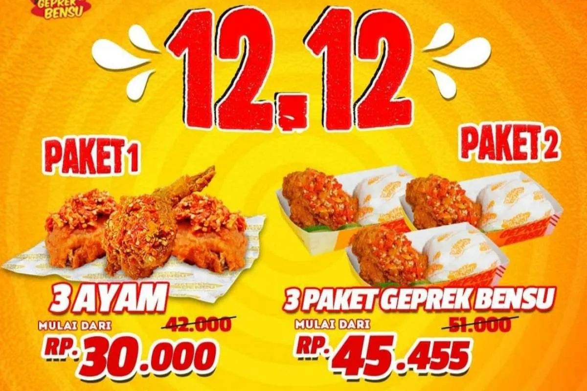 Pesta Promo 12.12 Geprek Bensu 1-12 Desember 2021, Ada Diskon 2 Paket Mulai Rp 30.000