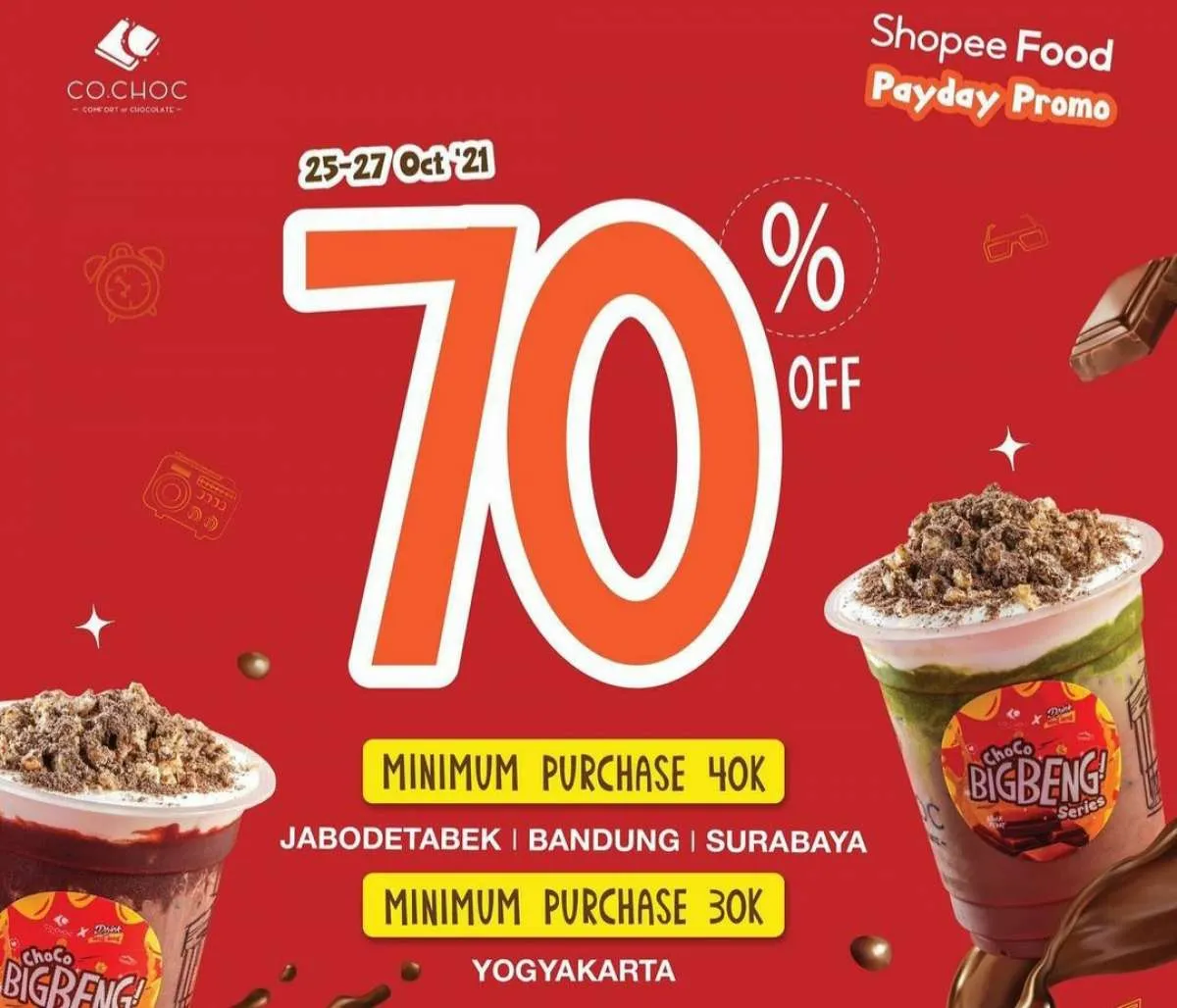 Hari Terakhir! Promo CO.CHOC Diskon 70% via ShopeeFood di Beberapa Daerah